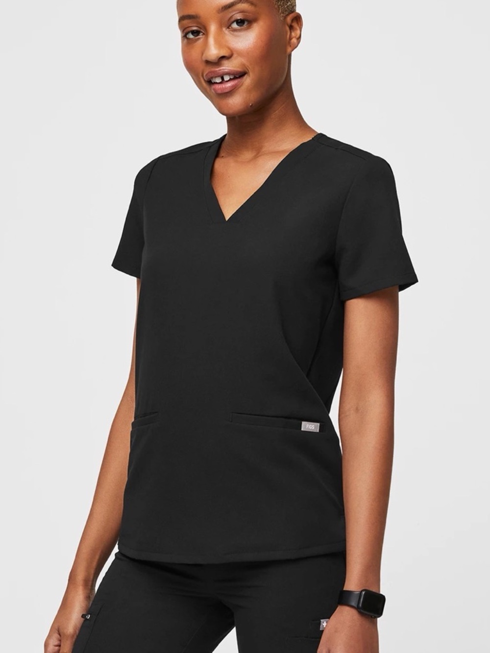 Figs Women's V-Neck Scrub Top — Black & Teal lagoon XS XXS - Picture 2 of 13